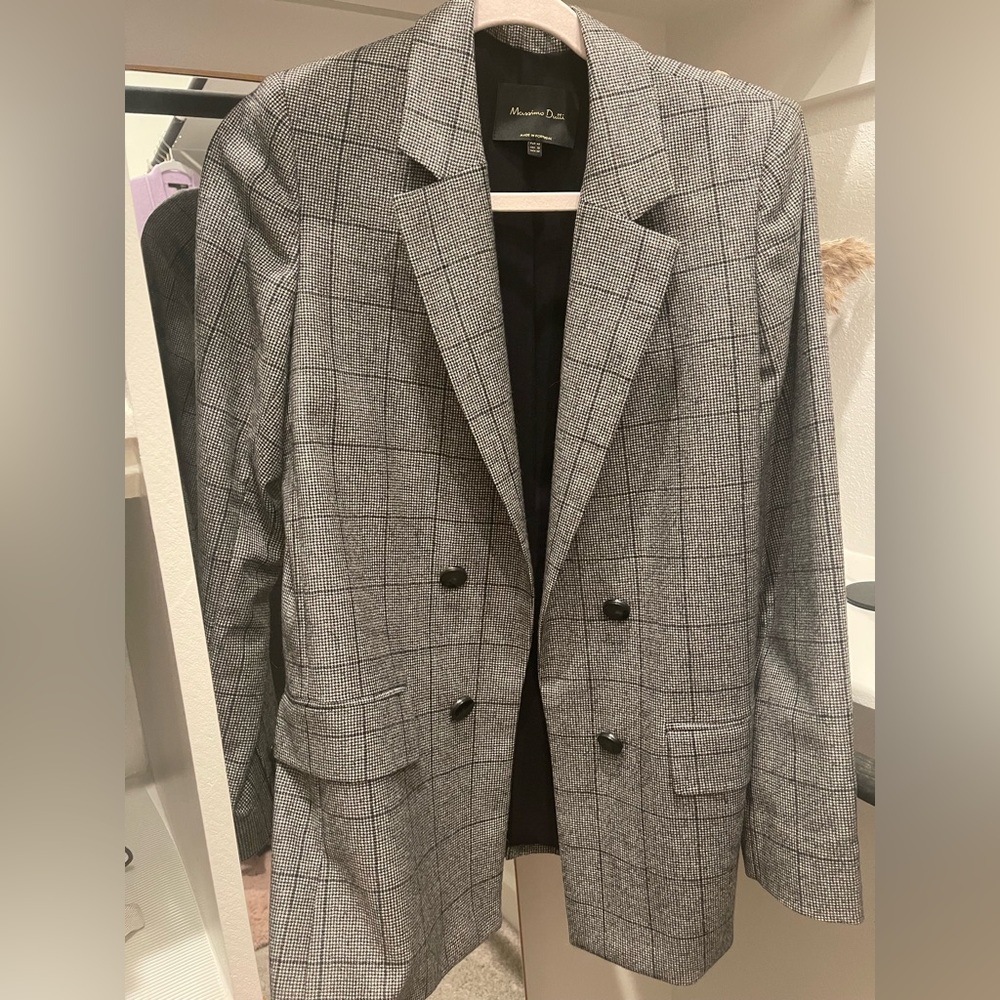 Massimo Dutti Black and White Checkered Blazer